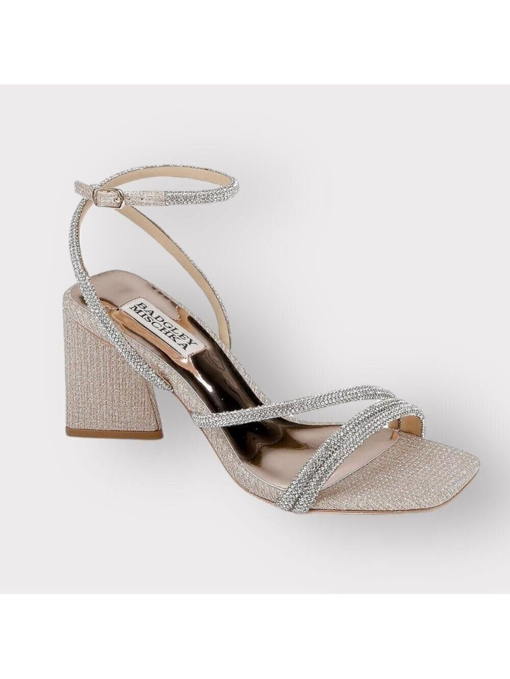 Badgley Mischka NEW sz 10 Freedom Glitter Block Heel Rhinestone Gold Sandal $245
